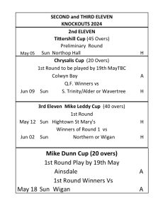 Knockout Fixtures 2nd & 3rd XI 2024